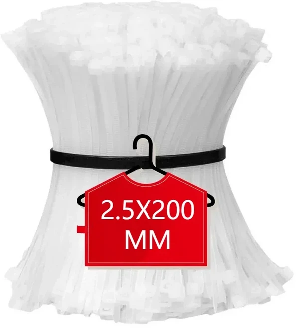 자동 잠금 나일론 케이블 타이 분리형 코드 타이 스트랩 고정 루프 재사용 가능 와이어 타이 가정 사무실, 2.5x200mm- White_200PCS