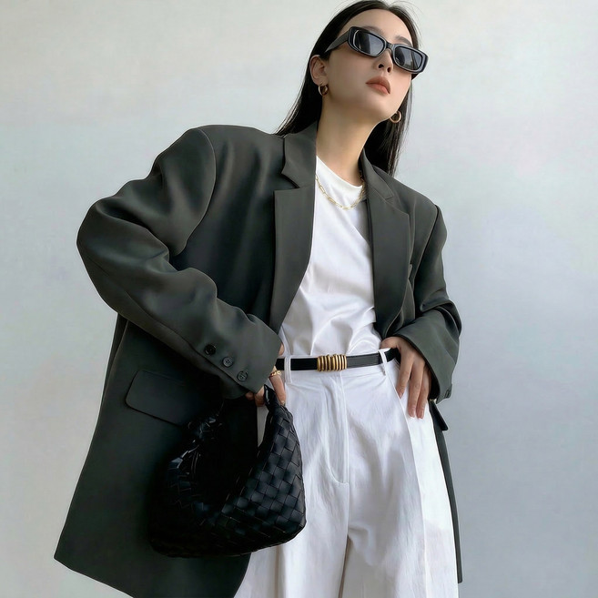 ANYOU 여성 캐주얼 고급 정장 루즈핏 데일리 아우터