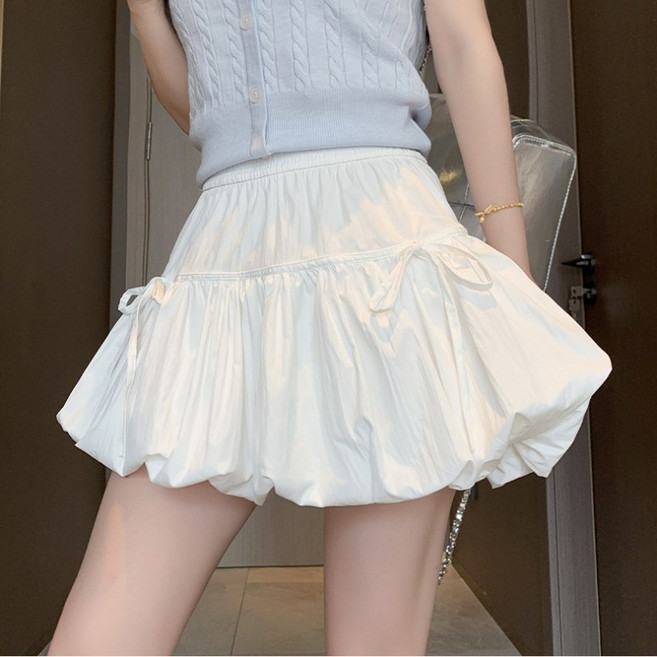 [Bahn 3컬러] 리본 벌룬 호박 미니 스커트