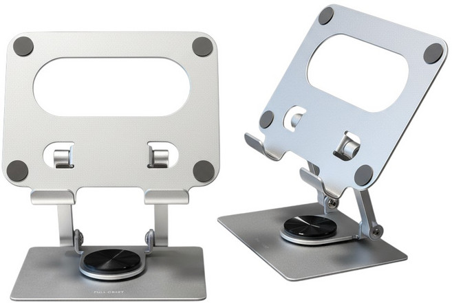 풀오브제 스탠드 360도 회전 높이 조절 접이식 탁상용 태블릿 거치대, 1개, 실버