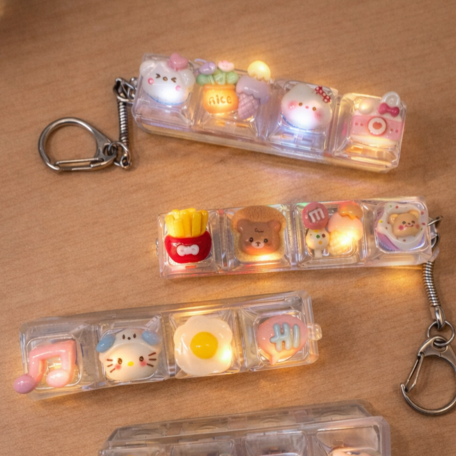 LED 키캡 키링 딸깍이 + 데코 파츠 꾸미기 세트, LED 4구 3개 세트, 1세트