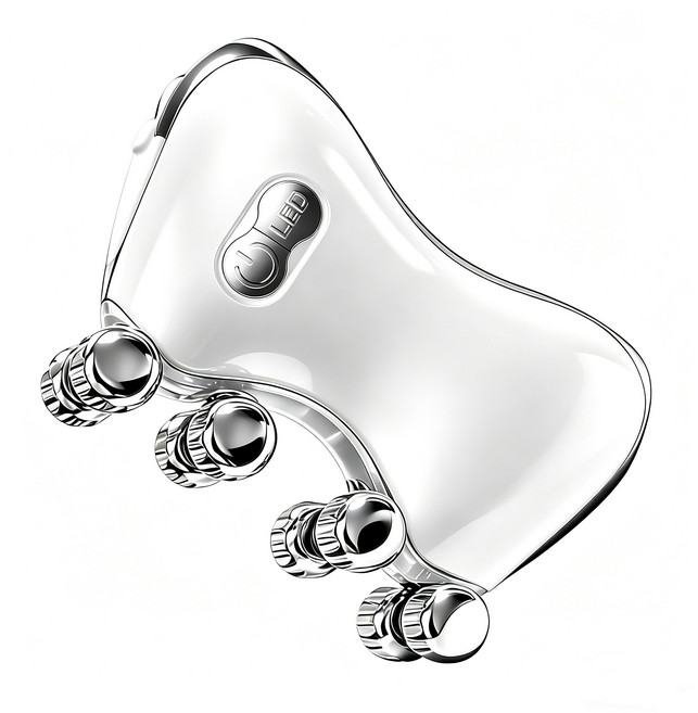 VEMOO 얼굴 괄사 마사지기 미니 EMS 진동 롤러 마사지기 45도 온열 리프팅, 화이트, S101-W