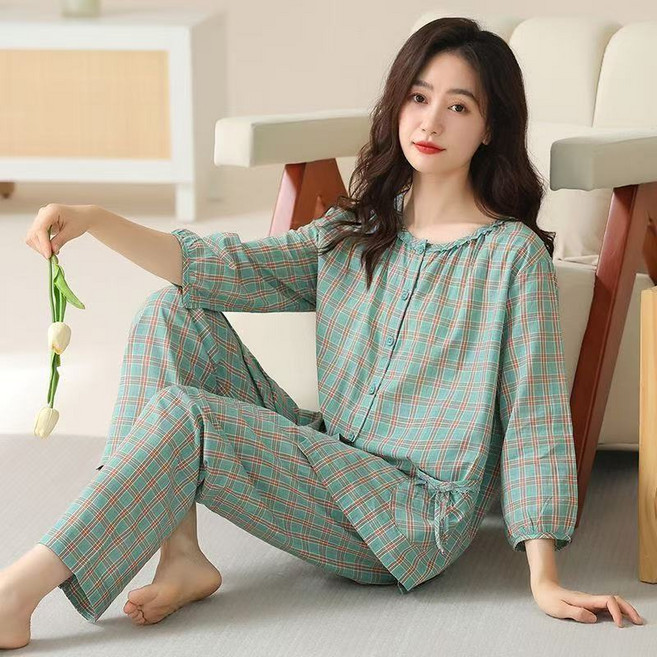 티나 여성 아사면 9부 잠옷 세트 여름 순면 홈웨어 루즈핏 편한 실내복