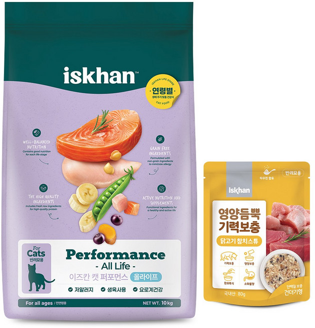 이즈칸 캣 퍼포먼스 올라이프 10kg + 영양듬뿍 기력보충 가쓰오닭고기스프 80g, 1개