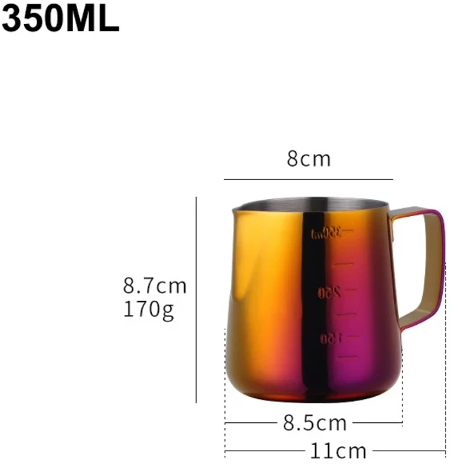 커피 라떼 우유 거품 저그 스테인레스 스틸 에스프레소 바리스타 투수 냄비 스케일 포함 350 ml, 04 350ml Magic Red, 1개