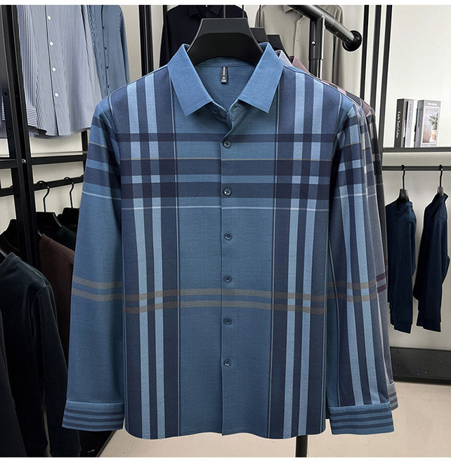 男士休閒百搭時尚格子長袖襯衫男商務休閒襯衣新款一件代發