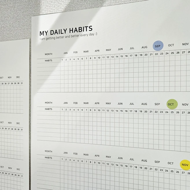 해빗 습관 골 트래커 목표 달성 챌린지 플래너 루틴 만들기 체크 투두 데일리 리스트, 3장(1년분), 1개 - 쿠팡