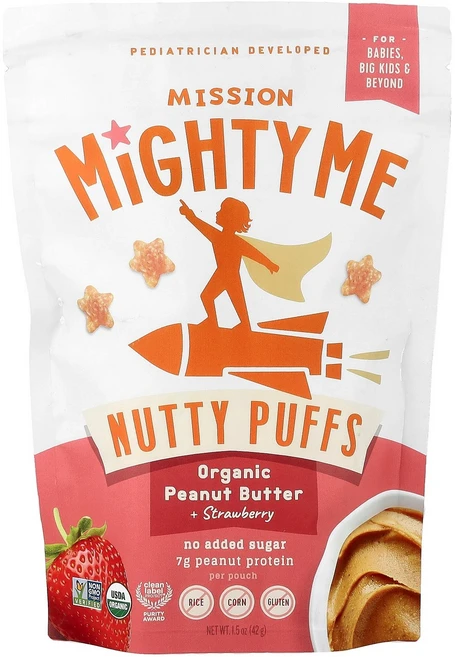Mission MightyMe 너티 퍼프 유기농 땅콩 버터 + 딸기 42g(1.5oz) MightyMe (미션 마이티미), Mission MightyMe, 너티 퍼프, 유기농 땅, 1 - 쿠팡