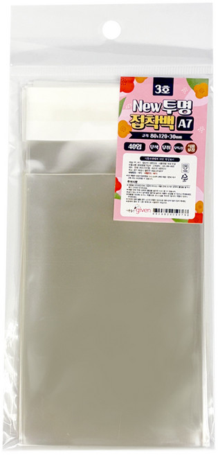 투명접착백 3호(80x120+30mm 40매) 투명접착백 투명비닐 접착비닐 포장비닐 선물 비닐봉투, 1개