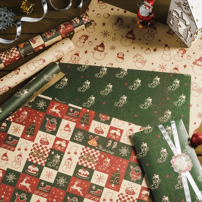 아크배라 크리스마스 포장지 선물 포장 3종, 1세트, 2번