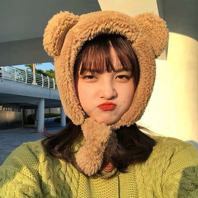 디어블루 여성용 곰돌이 뽀글이 귀달이 방한모자