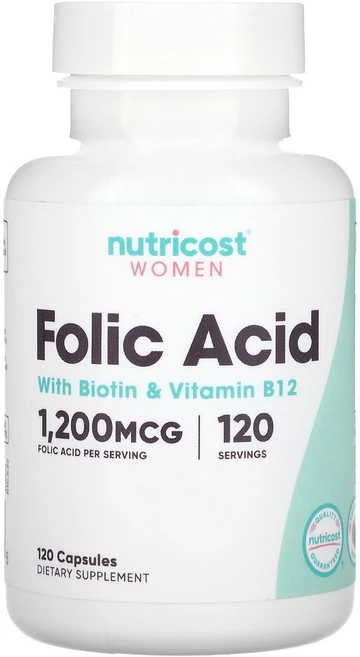Nutricost 여성 비오틴 및 비타민B12 함유 엽산 캡슐 120정, Nutricost여성비오틴및비타민B12함유엽산캡슐120, 1개 - 쿠팡