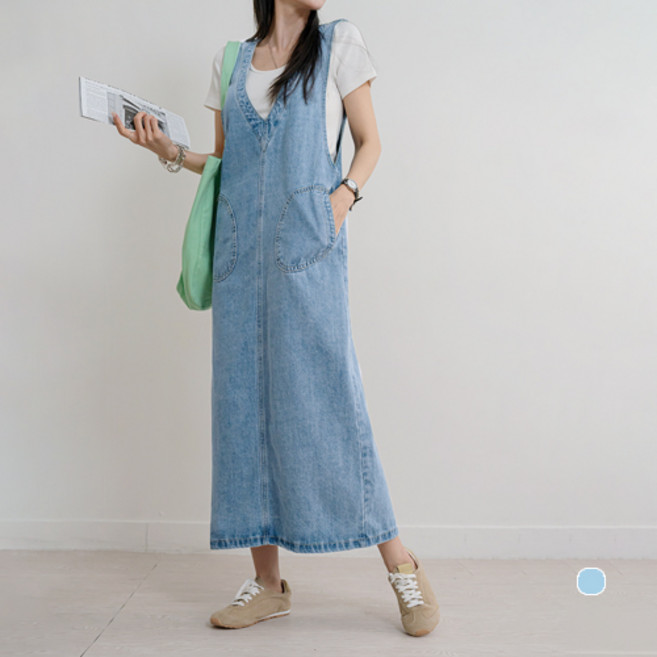 [나크21] 데일리 멜빵 데님 롱원피스 NK21-O-7