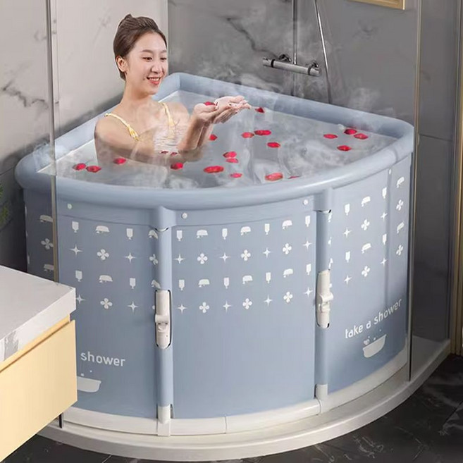 접이식 코너 욕조 반신욕 가정용 1인용, 일반설치-핑크퍼플-대형-간편한설치