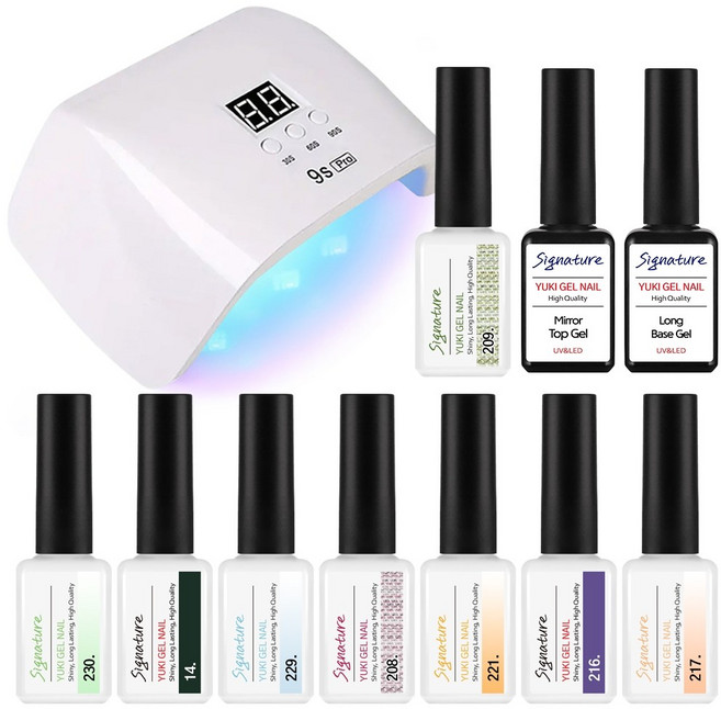 유키 내맘대로 젤네일 세트 시그니처 7g 8종+120W 프로 젤램프+베이스+탑젤 세트, 1세트, 유키 시그니처 8종+120W프로젤램프+베이스+탑젤 세트