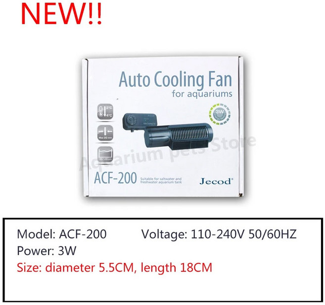Jebao Jecod ACF-300 ACF-200 조절식 선풍기 담수 수족관 냉각 음소거 자동 일정 온도, EU adapter Plug, ACF-200 3W
