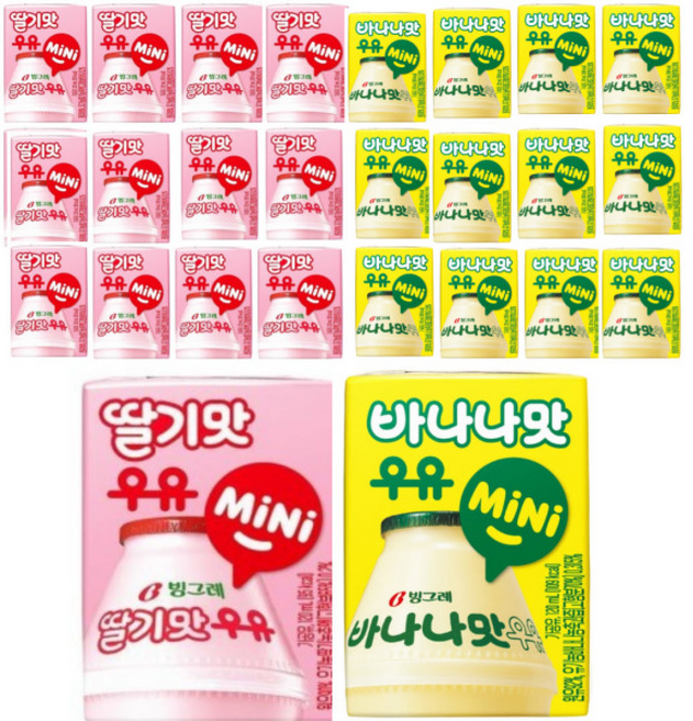 빙그레 멸균우유 미니 (딸기맛+바나나맛), 1개, 120ml