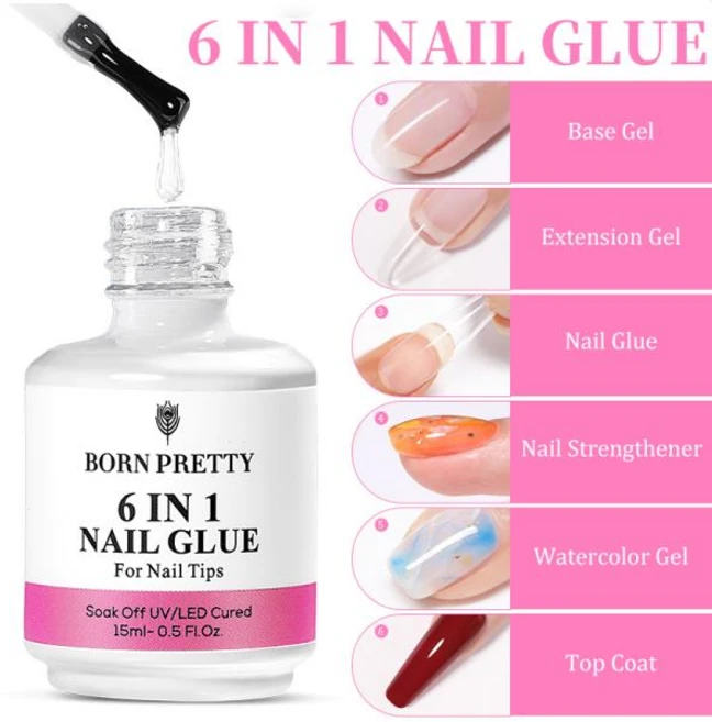 일반매니큐어 BORN PRETTY 아크릴 손톱용 6 인 1 네일 글루 젤 흡수 베이스 젤 탑 코트 UV 연장 인 팁 15ml, 01 6 IN 1 Nail GLUE, 1개 - 쿠팡