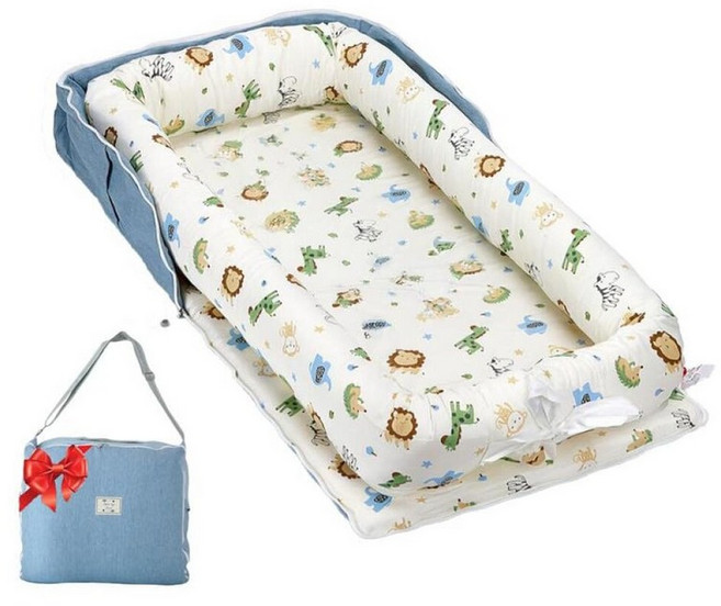 Vicorise Baby Lounger for Newborns & Infants 0–24 Months 100% Cotton Breathable Play Mat Portabl, Safari Blue