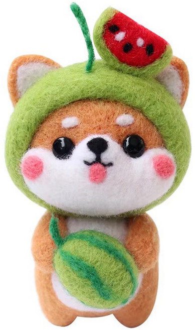 투데이리빙 DIY 양모 펠트 세트 귀여운 토끼 강아지 미니 인형 만들기 초보자 힐링 취미 공예 감성 캐릭터 미니어처 소품, 수박시바, 1세트