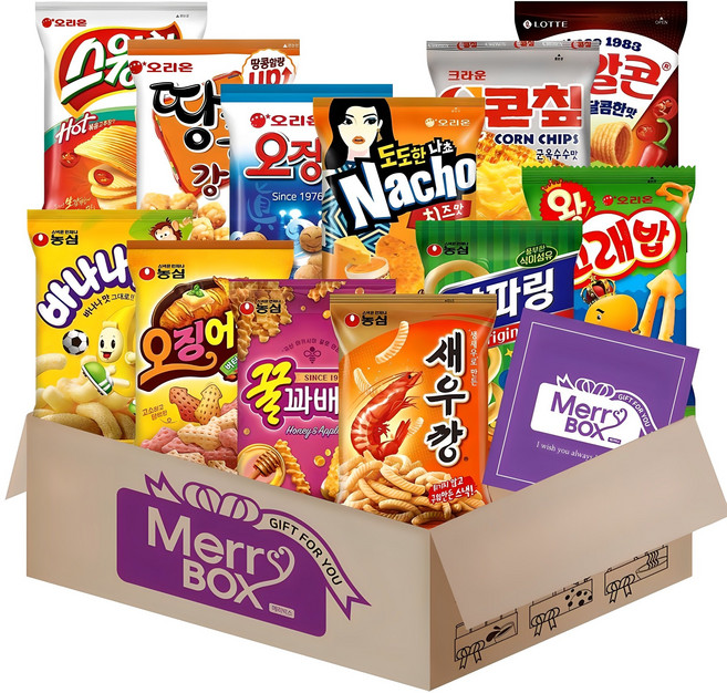 스낵세트 12종세트 7호(새우깡+꿀꽈배기+오징어집+바나나킥+양파링+꼬북칩+스윙칩+땅콩강정+오징어땅콩+나쵸오리지날+콘칩+꼬깔콘매콤달콤)+메세지카드, 1박스