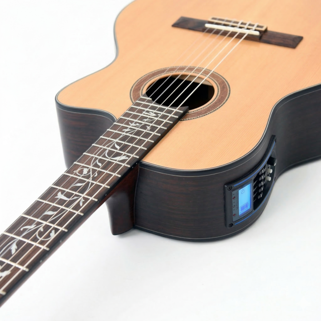 [제작사직판] 듀얼소스 EQ 장착 JAGGER 탑솔리드 로즈우드 클래식 기타, 1개, 로즈우드 컷어웨이