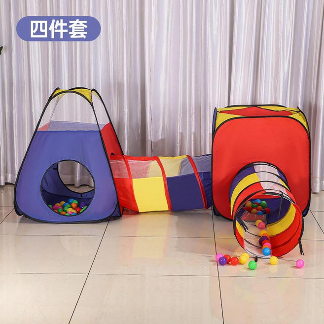 兒童帳篷遊戲屋 四件套組合 附贈海洋球, 紅黃藍四件套, 1個