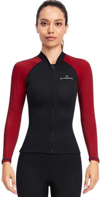 웻슈트 상의 남녀공용 네오프렌 잠수복 탑 재킷 셔츠 라이크리 긴팔 앞 지퍼 스쿠버 다이빙 서핑 수영 1.5m, 02 2_05 XXL