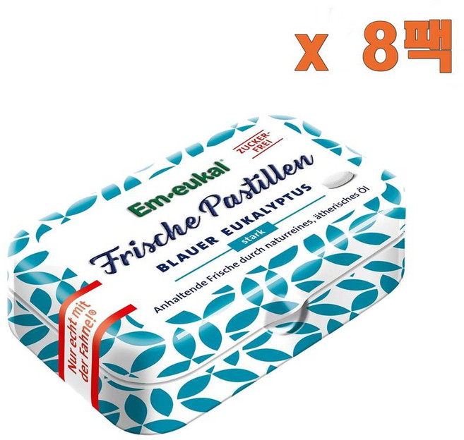(독일직배) 엠오이칼 프레시 파스틸 블루 유칼립투스 슈가프리 캔디 20g 8개 Em-eukal Fresh Pastilles Blue Eucalyptus Sugar Free