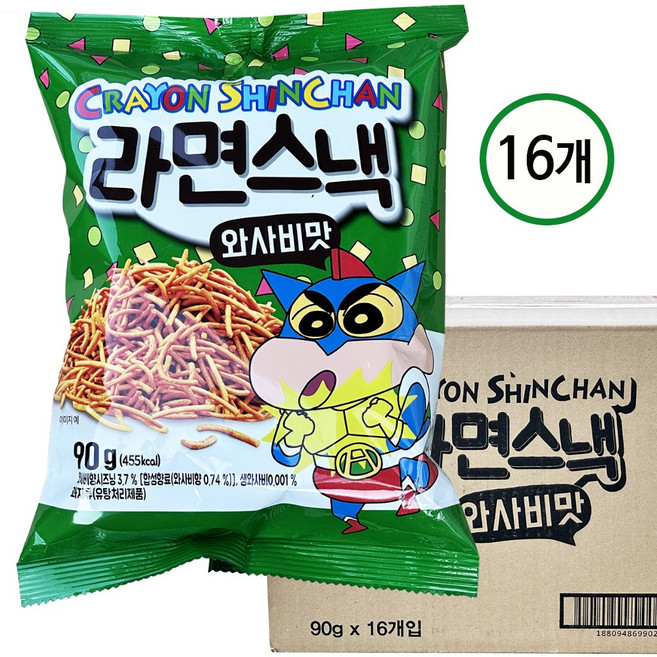 짱구 라면스낵 와사비맛, 90g, 16개