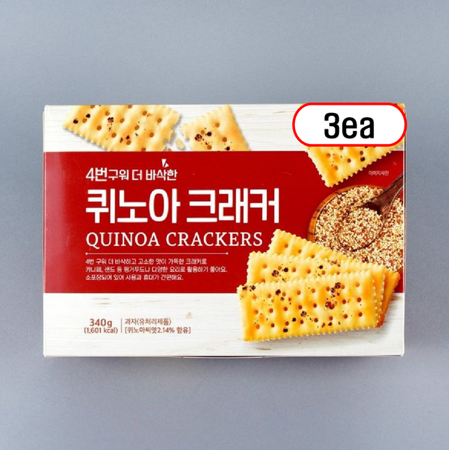 4번구워 더 바삭한 퀴노아 크래커, 3개, 340g
