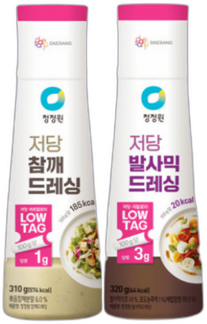 청정원 저당드레싱 참깨 발사믹 샐러드소스 저당소스, 2개, 310g