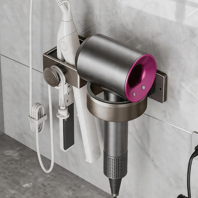 키스미스 드라이기 거치대 무타공 타공 겸용 강력접착 고데기걸이, 1개, 그레이