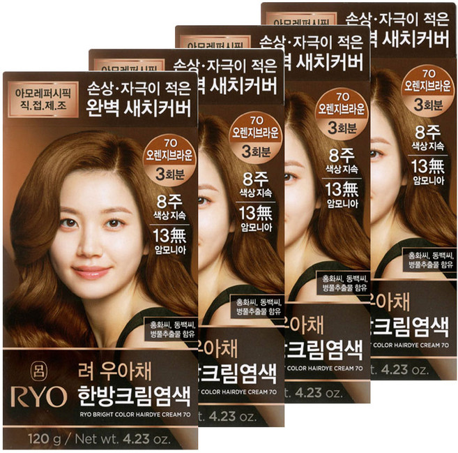 려 우아채 멋내기새치크림 염색약 6종 한방염색약, 오렌지브라운70, 4개