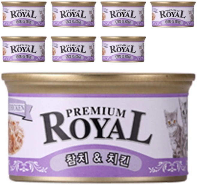 펫스토리로얄 전연령 고양이 프리미엄 로얄 습식캔, 닭+참치, 85g, 8개 - 쿠팡