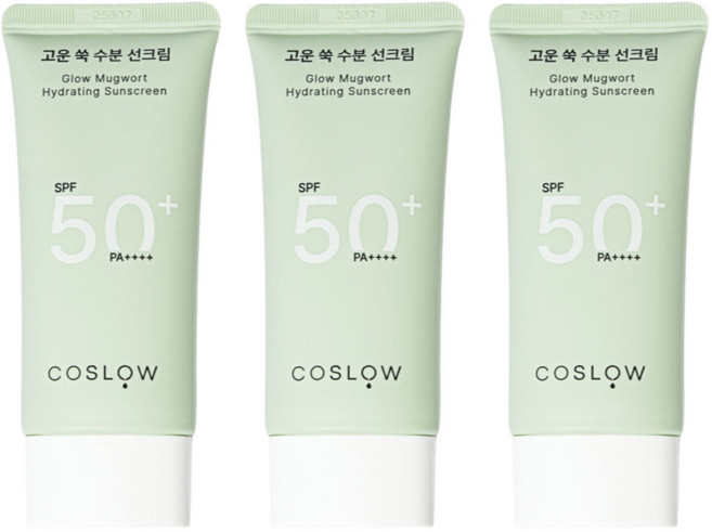 코슬로우 고운쑥 무기자차 선크림 SPF50+ PA++++ 논코메도제닉 무자극, 3개, 50ml