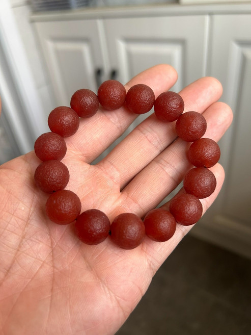 天然老瑪瑙手串 天然紅瑪瑙 14mm 重50克