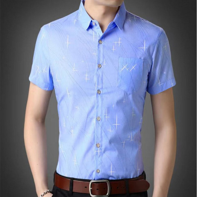 FANSYLI 남성반팔와이셔츠 여름와이셔츠 링클프리셔츠 마인드브릿지셔츠 칼라 슬림 반팔 프린트 캐주얼 티0528K15