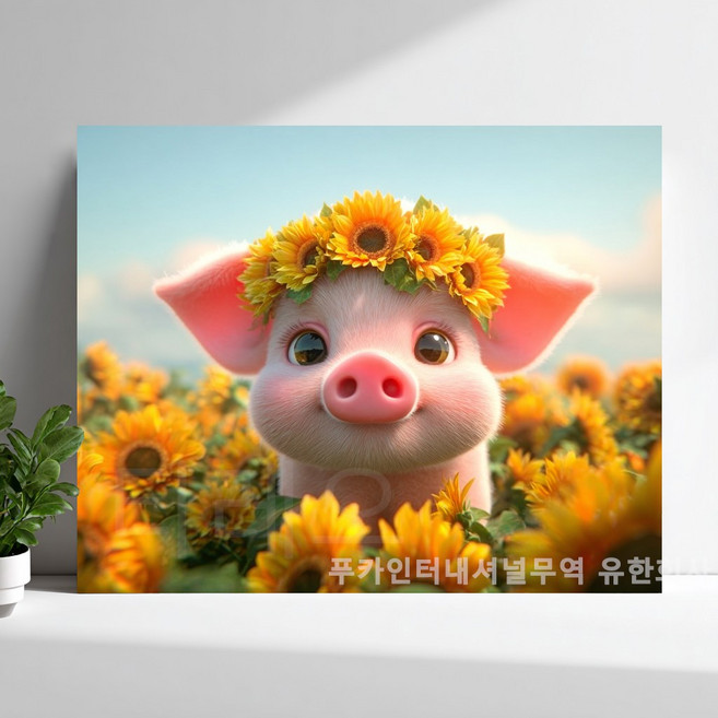 돈들어오는 액자형 보석십자수 사각큐빅 캔버스형 DIY 세트 풍경 동물 풍수 그림 객실 인테리어 거실 장식 수제 3D 비즈 십자수 선물용50X40cm, 1개, PK-5190 행운의 해바라기 돼지