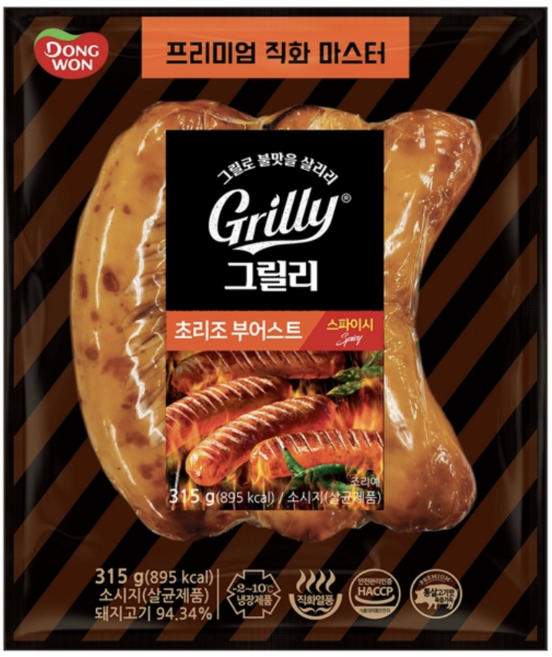 동원 그릴리 직화 초리조 부어스트 315g x 5개 스페인식 소시지 캠핑 안주 총1575g 1세트, 1.575kg