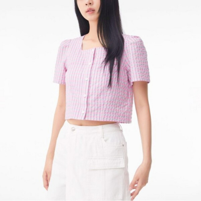 [미쏘(비노출)] [미쏘] 스퀘어넥 크롭 단추 블라우스 (MIWBWD712G-T)