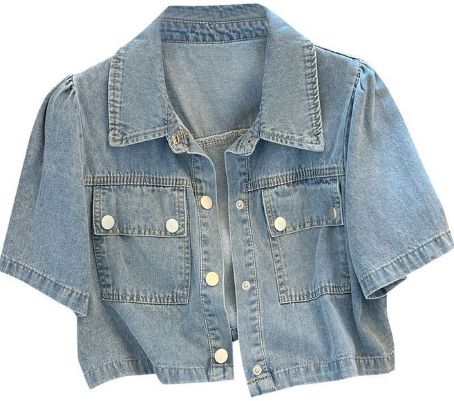 여름 여성용 캐주얼 데님 점퍼 숏 반팔 청자켓