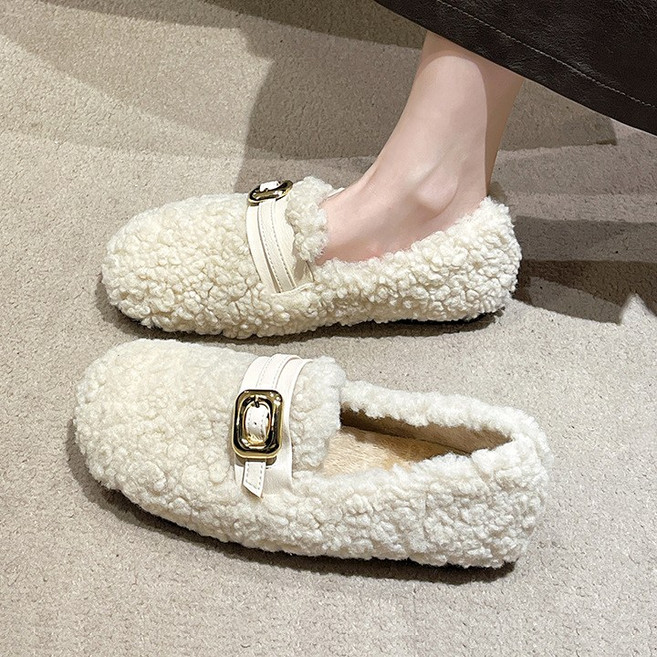Modern Fashion 여성 발편한 스트랩 털 단화 플랫 방한 슈즈 D56