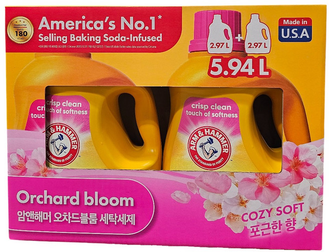 암앤해머 오차드불룸 세탁세제 일반드럼겸용 154회분, 2개, 2.97L