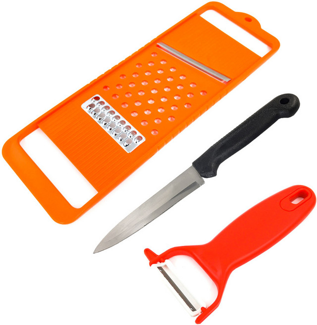 크린아트 코코렉스 멀티 슬라이서 채칼 + 그립 과도 + 레드 감자 칼, 1세트, 채칼 + 과도 + 감자 칼