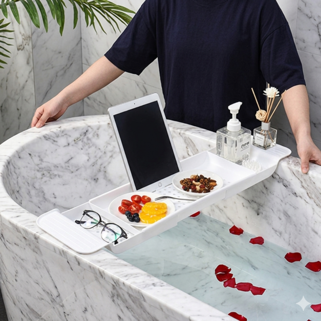 민클린 욕조 태블릿 트레이 반신욕 힐링, (화이트), 화이트, 1개