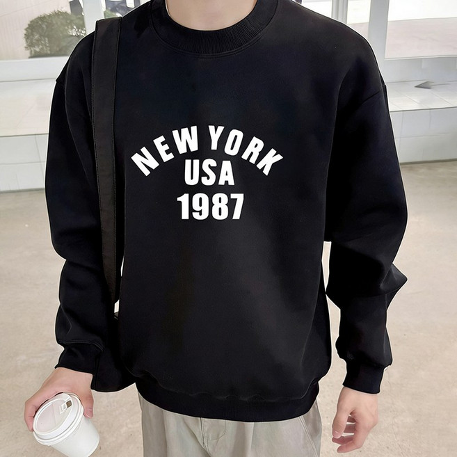 ANYOU 남자 맨투맨 루즈핏 소프트 빈티지 프린트 긴팔티