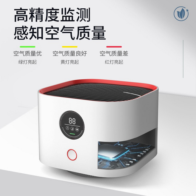 【工廠直供 台灣保固】智慧空氣清淨機 空氣品質偵測 USB供電 除臭抑菌 小型桌面適用家用空氣淨化器, 象牙白