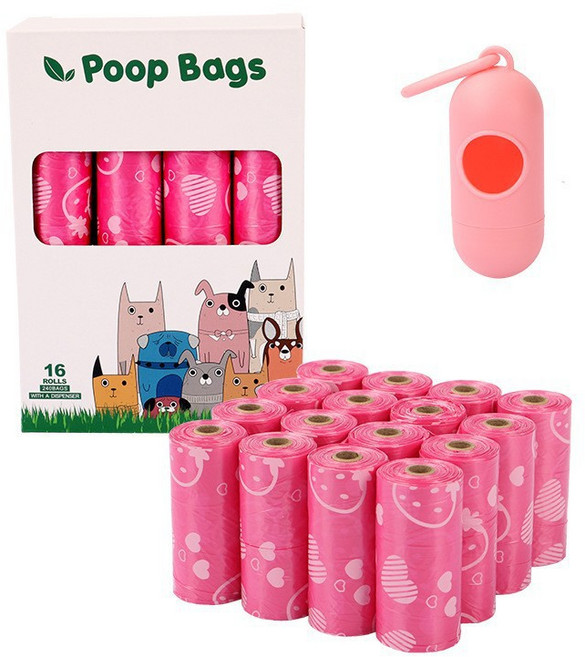 Jeernare 생분해 강아지 배변봉투 야외 산책 애견봉투 강아지똥 줍기, 1박스, 240개입, 핑크
