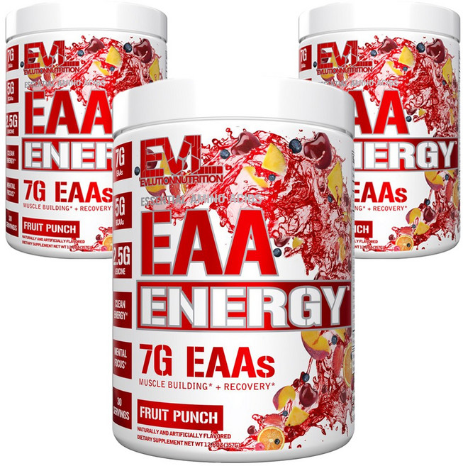 EVLUTIONNUTRITION EAA 에너지 필수아미노산 프루트 펀치 맛, 3개, 357g